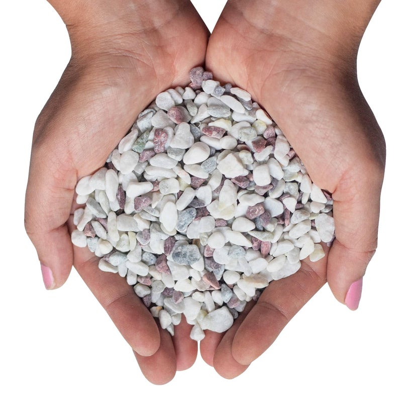 Willowy Decorative Pebbles for Plants and Vases - White Rocks with Red, Green, and Blue Pastel Accents - 2.5 lbs Natural Stone Top Dressing for Potted Plants and Succulents - 1/5" to 3/8" Size (5-10 mm) - Image 1